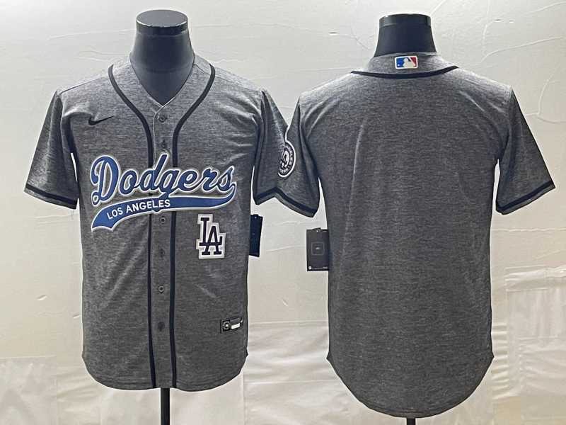 Mens Los Angeles Dodgers Blank Grey Gridiron Cool Base Stitched Baseball Jersey